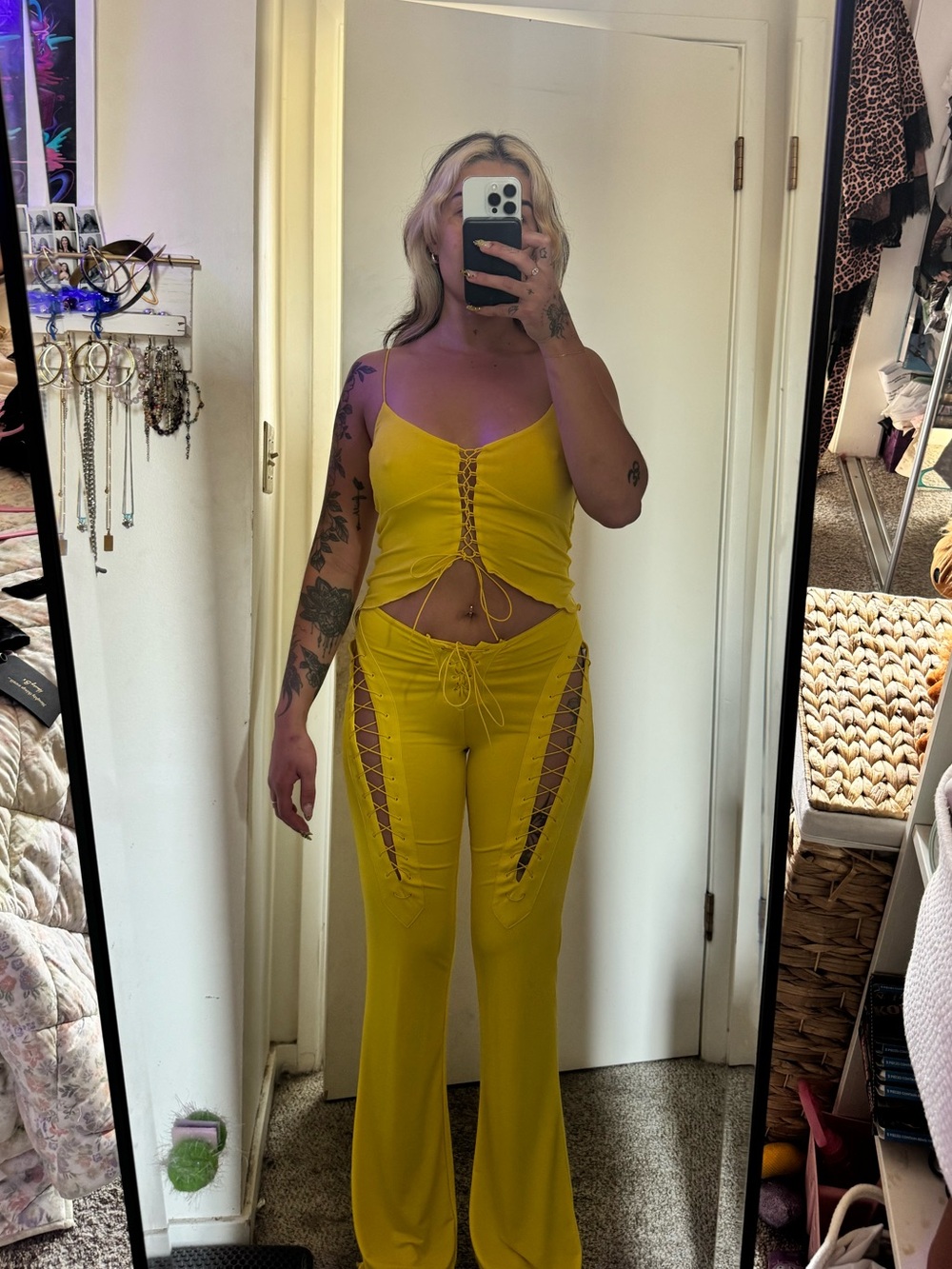 IAMGIA yellow tank top and matching pants set